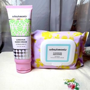 Refreshments Luscious Hand Cream and Cleansing Face Wipes New